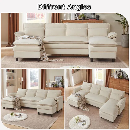 Vista 5 de Comfy - Sofá seccional con almohadas lumbares, moderno sofá en forma de U de 105 pulgadas con doble diván y asiento profundo, sofás seccionales