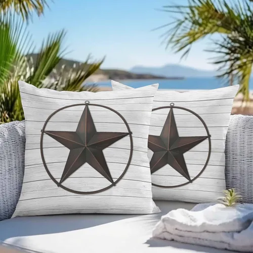 Vista 5 de Fundas de almohada impermeables para exteriores para muebles de patio, diseño de estrellas de granero del oeste de Texas, fundas de almohada