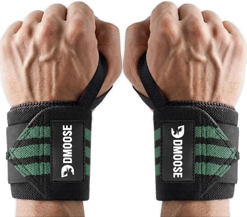Vista 17 de DMoose Fitness Muñequeras para levantamiento de pesas de 18 pulgadas – Envoltura de gimnasio resistente con lazo para el pulgar para apoyo y alivio