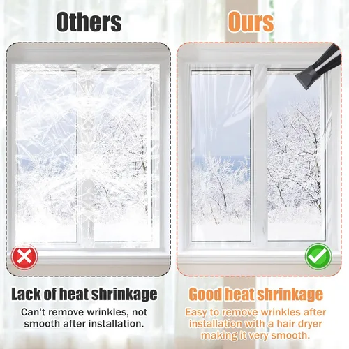 Vista 3 de Kit de aislamiento de ventana de 62×236 pulgadas para invierno - Endurecer plástico para 5 ventanas interiores para invierno, película retráctil