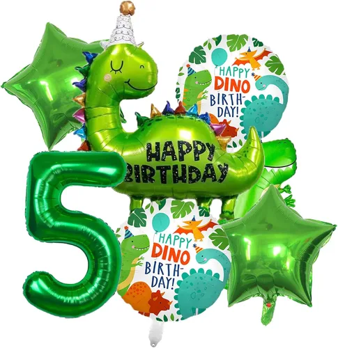 Vista 6 de Decoraciones de dinosaurio de primer cumpleaños - Globos de aluminio de dinosaurio y suministros de fiesta para niños