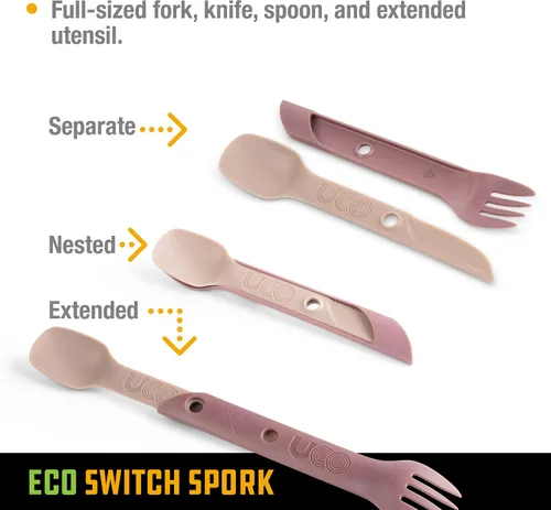 Vista 2 de UCO Reciclado ECO Switch Spork - Juego de utensilios de camping integrados de 2 piezas