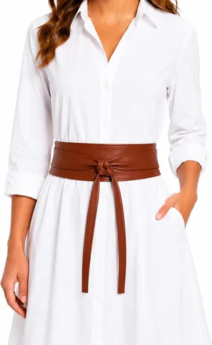 Vista 5 de Cinturón Obi de cuero para mujer, cintura ancha de 3 pulgadas, hecho a mano Beige