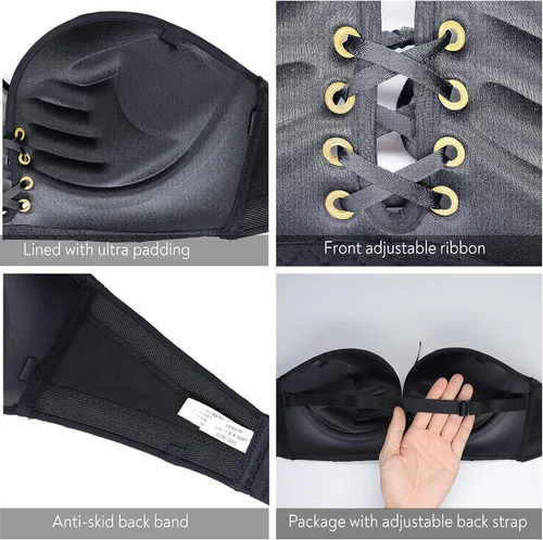 Vista 4 de FallSweet Sujetador sin tirantes para mujer, brasier con relleno push up, añade dos copas, sin varillas