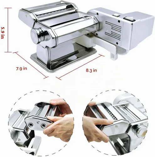 Vista 2 de Shule - Máquina eléctrica de pasta con motor, manivela y rodillo de ravioles Dos modos de funcionamiento, siete ajustes de masa, corte de fideos