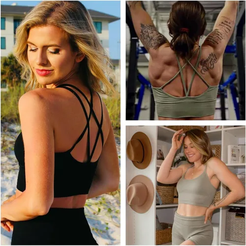 Vista 6 de Sykooria 3 Pack Strappy Sports Bra for Women Sexy Crisscross for Yoga Running Athletic Gym Workout Fitness Tank Tops