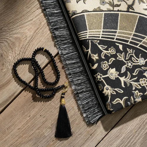 Vista 6 de Alfombra de oración musulmana con cuentas de oración islámica, alfombrilla de oración de viaje, regalos islámicos para mujeres, oración portátil