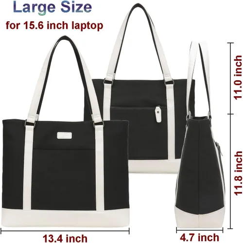 Vista 2 de Bolsa de trabajo de lona para laptop para mujer con bolsillos de compartimento para computadora de 15.6 pulgadas, L