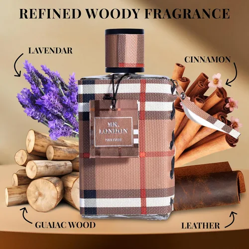 Vista 2 de Mr London - Eau De Parfum para hombre, fragancia amaderada de ámbar refinado, bergamota fresca y masculina, lavanda y canela cálida, tonos únicos