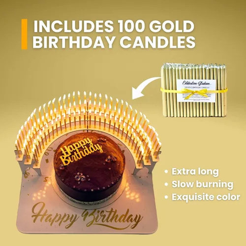 Vista 3 de Centro de mesa blanco para cumpleaños de hitos – Perfecto para 40, 50, 60, 70, 80, 90 y 100 – Incluye 100 velas de cumpleaños doradas – Elegante