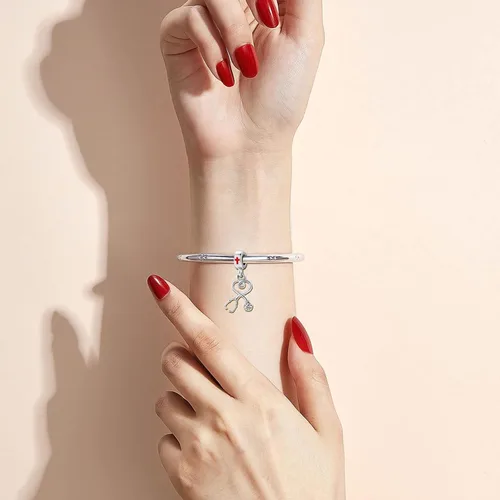 Vista 3 de KunBead Dije de estetoscopio para el día de la enfermera, para mujer, compatible con pulseras Pandora, Cobre, vidrio