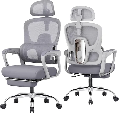 Vista 10 de Silla de oficina ergonómica con reposapiés, silla de oficina Negro