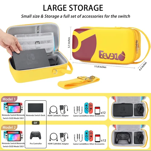 Vista 2 de Pokemon Eevee Carrying Case for Nintendo SwitchSwitch OLED - Portable Hard Shell Travel Protective Pouch with Mesh Pocket, Shoulder Strap and 12