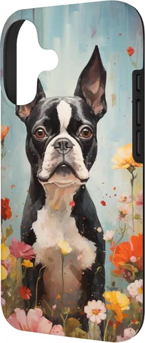Vista 2 de Boston Terrier in Flower Garden Dog Art Lovers Design Case for iPhone 17
