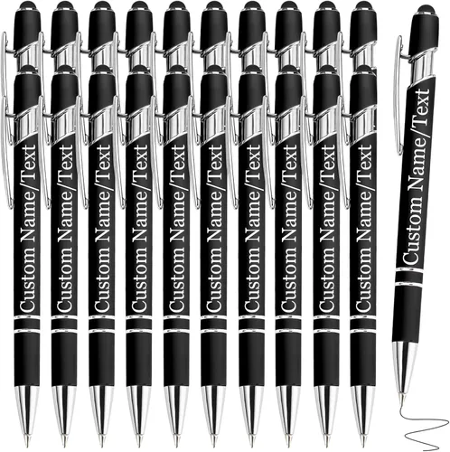 Vista 40 de Bolígrafos personalizados con nombre, paquete de 10 bolígrafos personalizados a granel, bolígrafo de tinta negra grabada con punta de lápiz óptico