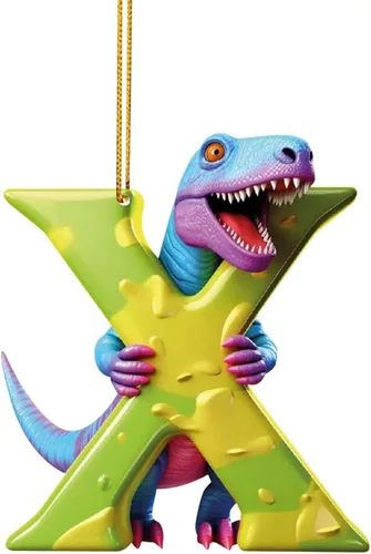 Vista 26 de Adorno de Navidad personalizado de dinosaurio de 26 letras, adornos colgantes 2023, monograma inicial de plástico, decoraciones de árbol de Navidad