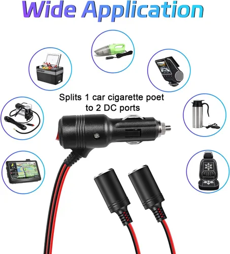 Vista 11 de Herfair Divisor de encendedor de cigarrillos para automóvil, adaptador de encendedor de cigarrillos de 2 enchufes, cable de extensión, puerto