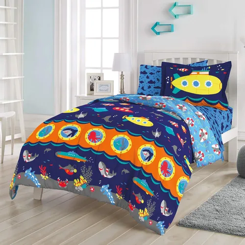 Vista 12 de Dream Factory Dinosaur Blocks - Juego de edredón de microfibra ultrasuave para niños, color azul, tamaño individual Bloques de dinosaurios azules