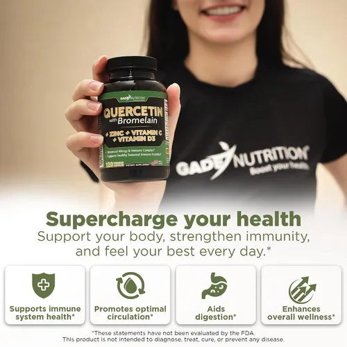 Vista 2 de Quercetina con vitamina C y zinc - Quercetina 500 mg - Quercetina con bromelina - Quercetina de zinc - 120 cápsulas vegetarianas. Suplementos