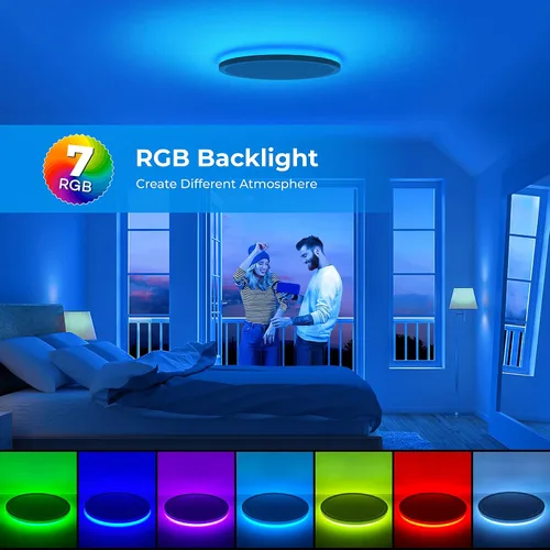 Vista 2 de Annaror Lámpara de techo LED RGB de montaje empotrado con control remoto, lámpara de techo de 12 pulgadas con retroiluminación que cambia