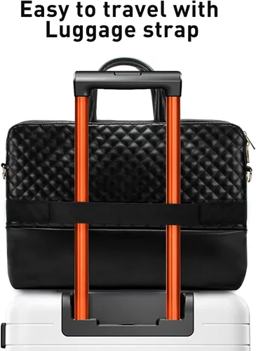 Vista 4 de Bolso para portátil de 15.6 pulgadas para mujer - Bolso para computador con funda para laptop, bandolera delgada para trabajo y viajes, de cuero PU