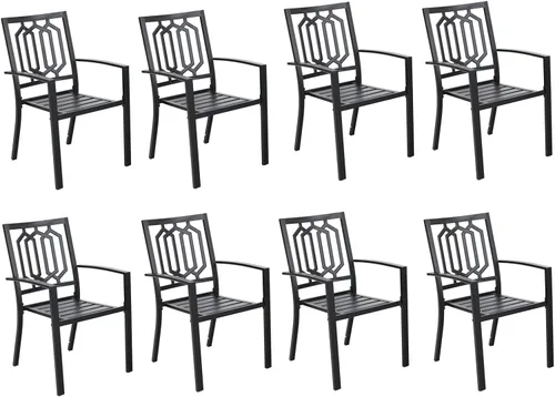 Vista 15 de MFSTUDIO Juego de 4 sillas de comedor apilables para patio, hierro forjado Patrón de red