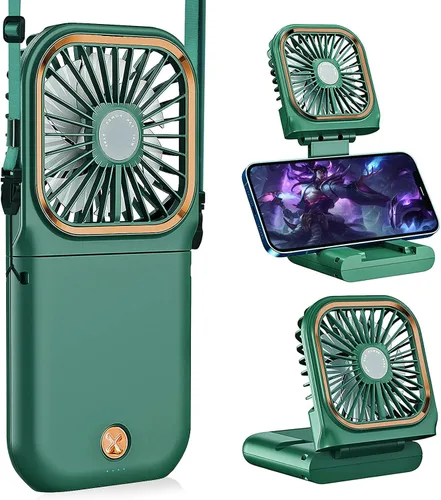 Vista 10 de Ventilador de mano portátil con soporte para teléfono, fuente de alimentación de 3000 mAh, ventilador de cuello recargable USB, ventilador pequeño