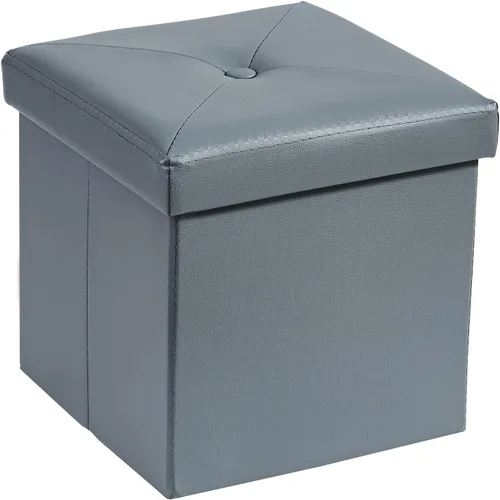 Vista 9 de VECELO Otomana de almacenamiento, reposapiés, reposapiés, otomana plegable de 11.8 pulgadas, pequeño cubo cuadrado de almacenamiento para sala