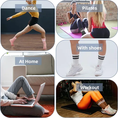 Vista 7 de Durio Calcetines de pilates con agarres, calcetines de yoga para mujeres y niñas, jóvenes, antideslizantes, calcetines de hospital, lindos