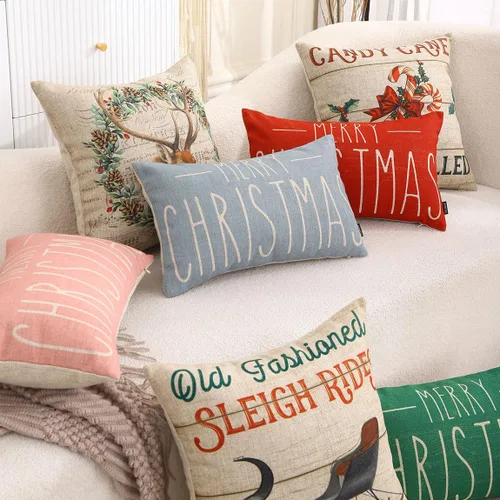 Vista 9 de TRENDIN Funda de almohada de Navidad de 18 x 18 pulgadas para sofá, casa de campo, decoración de invierno, funda de cojín cuadrada de lino