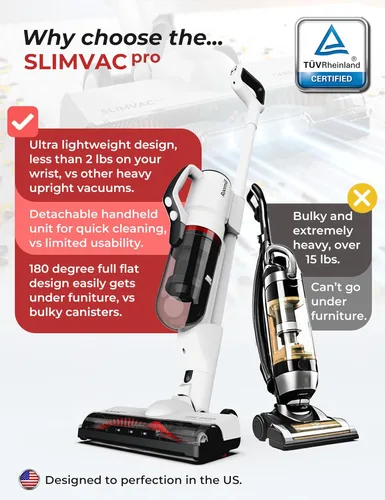 Vista 2 de Roomie Tec SlimVac Pro - Aspiradora inalámbrica para el hogar, batería de 2200 mAh, alta potencia de succión, ligera, desmontable de mano con filtro