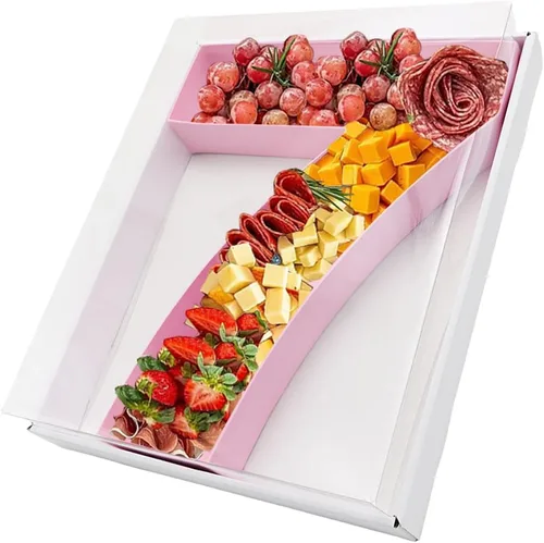 Vista 46 de Bandeja de papel rellenable de 12.5 pulgadas con números y letras de cartón, tablero de charcutería, bandeja para cupcakes dulces, caja decorativa