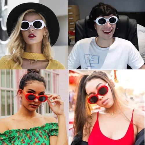 Vista 2 de Anteojos de sol con marco ovalado grueso, estilo retro, con lentes redondos.