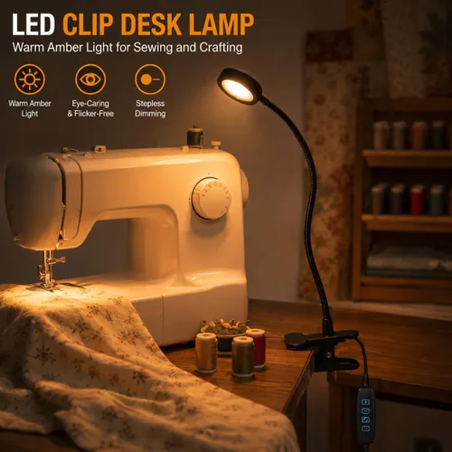 Vista 8 de Lámpara de escritorio USB con clip con 3 modos de color, brillo ajustable, cuello de cisne, temporizador de 1 minuto, luz de libro para leer libro