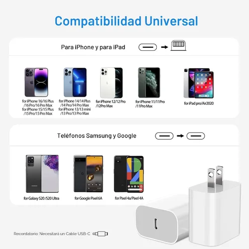 Vista 7 de Bloque de carga USBC para enchufe de carga de iPhone 17, certificado MFI rápido USB C cubo de pared, paquete de 2 adaptadores de corriente