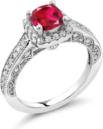 Vista 107 de Gem Stone King Anillo de compromiso de plata de ley 925 de 0.236 in con piedra natal y zafiro blanco creado con acento Anillo de compromiso