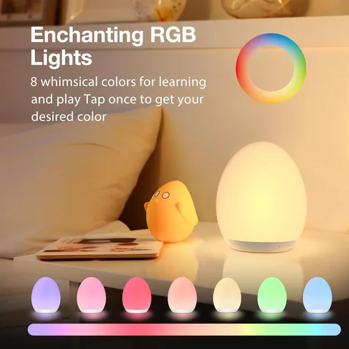 Vista 3 de JolyWell - Luz de noche para niños, luz de noche para bebé con modo de cambio de 7 colores y atenuación sin escalones, luz de noche para guardería