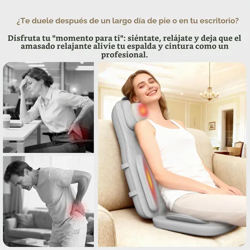 Vista 5 de Rainwolf Shiatsu Neck and Back Massage Cushion with Heat - 4D Deep Tissue Kneading Full-Back Massager for Relief Stress, Adjustable Intensity & Gris