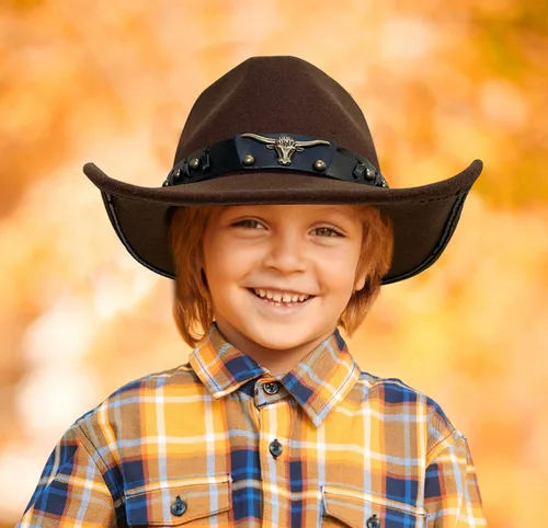 Vista 6 de Jastore sombreros occidentales para niños, sombreros de vaquero de fieltro para niños y niñas, sombrero Fedora Jazz, sombreros de vaquera