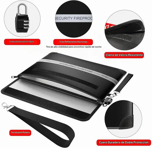 Vista 3 de COLCASE Bolsa de documentos ignífuga con cerradura de 5200 ℉ con aislamiento térmico impermeable e ignífugo con cremallera, bolsa ignífuga