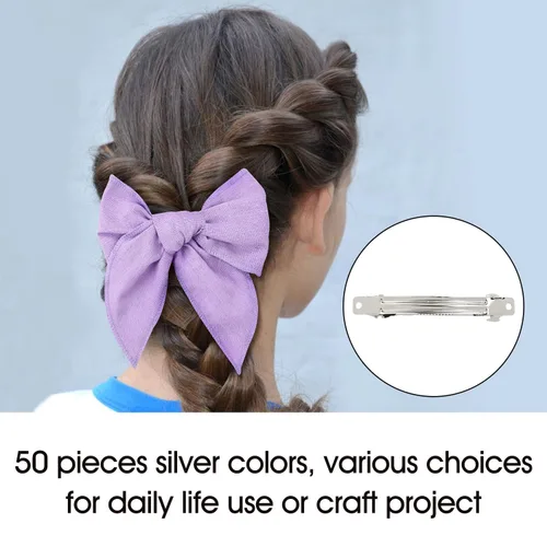 Vista 5 de Lawie Paquete de 50 pinzas para el cabello de 3.1 in, 3.15 pulgadas, color plateado, rectangular, de metal, base lisa, pinzas para el cabello