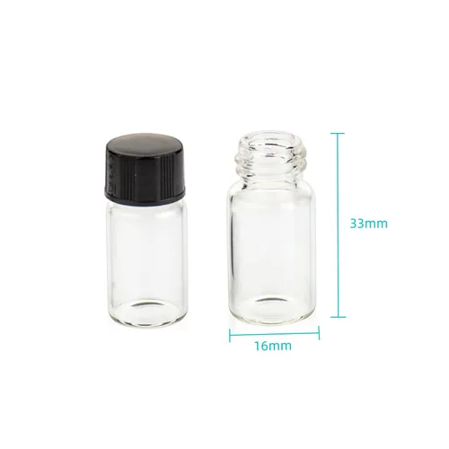 Vista 2 de Frascos de vidrio de muestra de 0.1 fl oz con tapas de rosca, botella vacía de almacenamiento de laboratorio, vidrio de borosilicato transparente