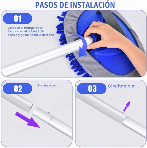 Vista 5 de Cepillo de lavado de automóvil de 62 pulgadas con mango largo y cepillo de lavado de autos, kit de cepillo de limpieza de microfibra para automóvil