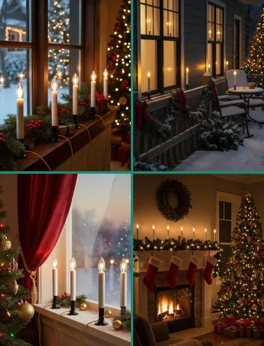 Vista 7 de Velas de ventana eléctricas del atardecer al amanecer con sensor, paquete de 4 enchufes de luces de ventana LED de Navidad con cordón marfil, base