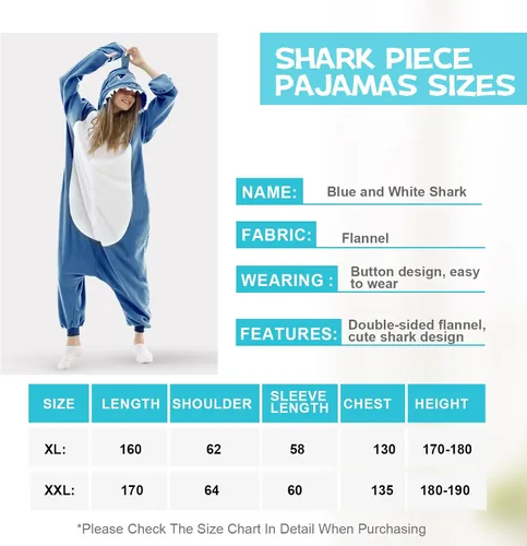 Vista 5 de Pijama de tiburón para adulto Disfraz de tiburón para cosplay, diseño de pierna abierta no afecta a caminar, franela súper suave y acogedora (XXL)