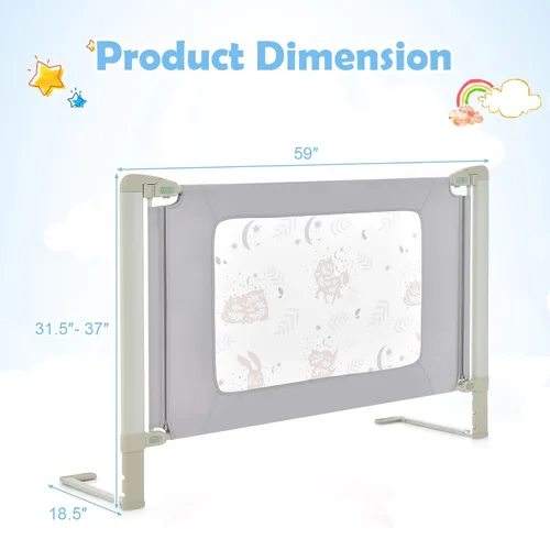 Vista 7 de BABY JOY Riel de cama para niños pequeños, rieles laterales de seguridad extra largos de elevación vertical de 59 pulgadas con doble bloqueo, Gris