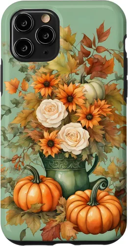Vista 29 de Vintage Autumn Flower Fall Pumpkin Teal Case for iPhone 17
