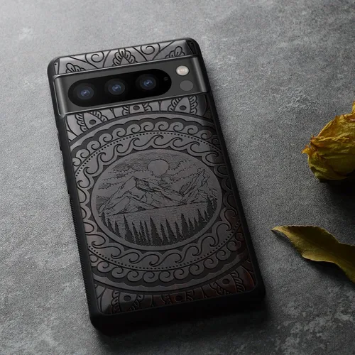 Vista 5 de Carveit Funda de madera para Pixel 8 Pro [madera natural y TPU suave negro] a prueba de golpes, funda de madera única compatible con Google Pixel 8