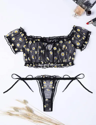 Vista 71 de Avidlove - Conjunto de brasier y braga con volantes, conjunto de lencería tipo babydoll de malla