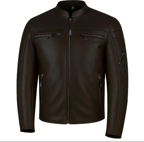 Vista 11 de Revolt - Chaqueta de motocicleta para hombre, piel de búfalo natural, armadura CE, ventilación, crucero, motorista, turismo, negro, talla XXL Marrón